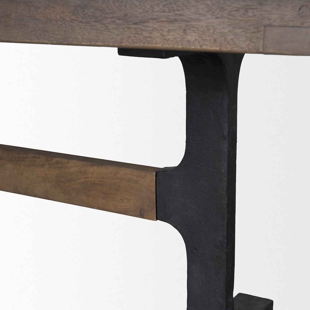 Araxi Rectangular Dark Brown Wood w/ Black Metal Base Dining Table. Picture 5