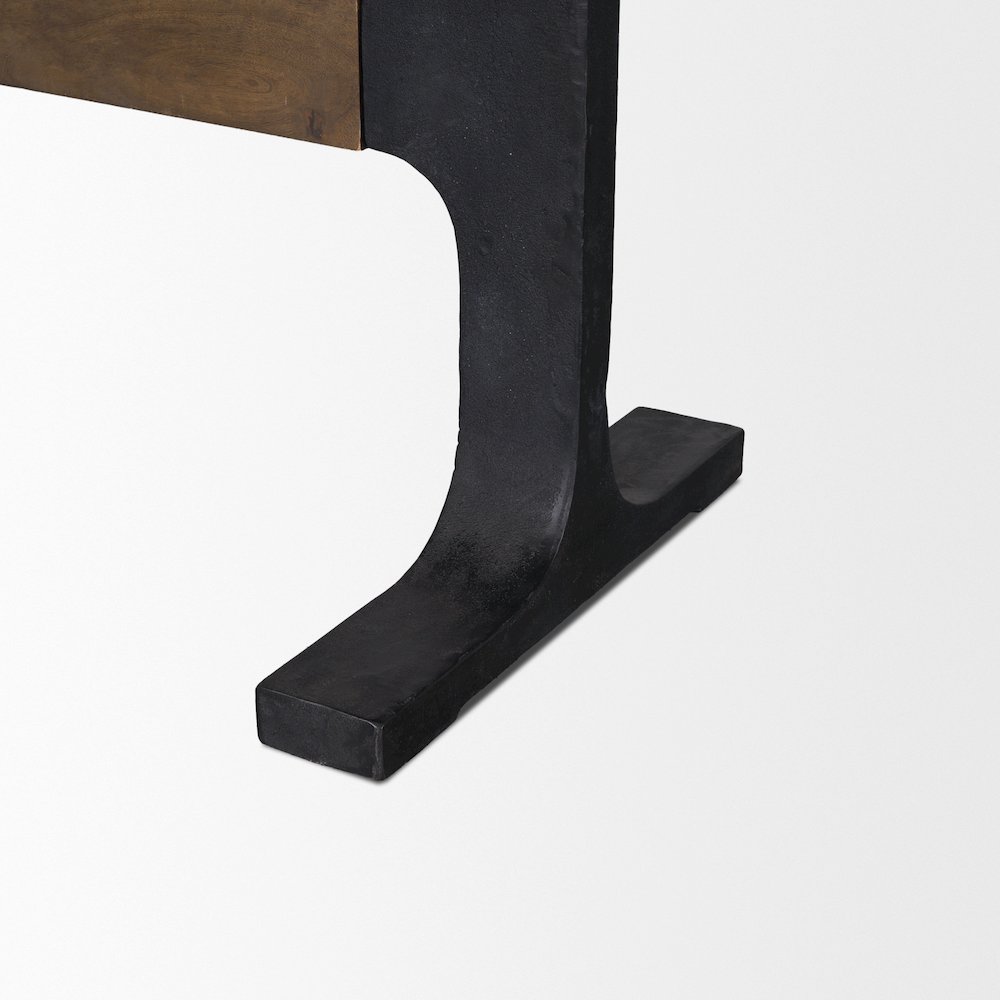 Araxi Rectangular Dark Brown Wood w/ Black Metal Base Dining Table. Picture 6