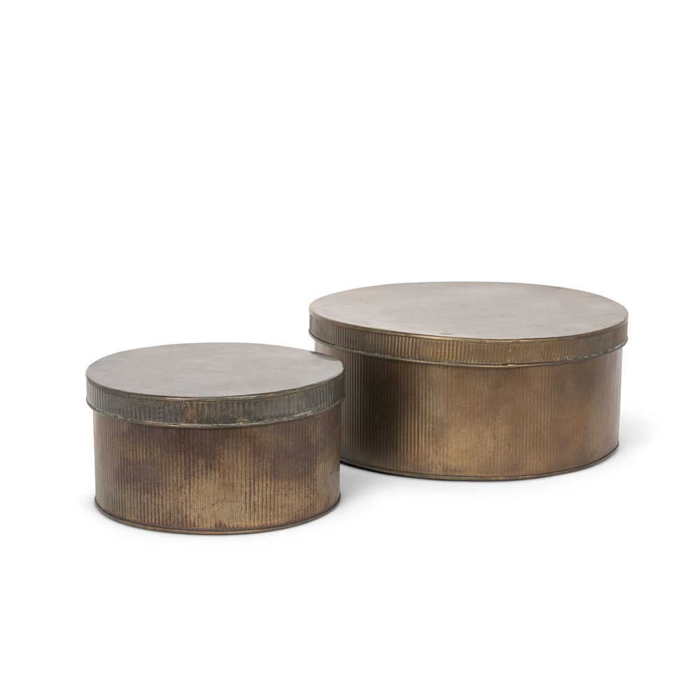 Josephine Round Antique Gold Metal Box (Set of 2). Picture 1