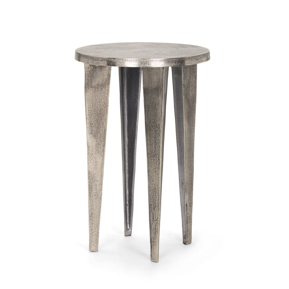 Maggie Textured Silver Nickel Cast Aluminum Metal Accent Table. Picture 1