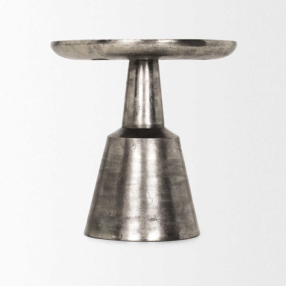 Bobbi Textured Polished Nickel Cast Aluminum Metal Accent Table. Picture 2