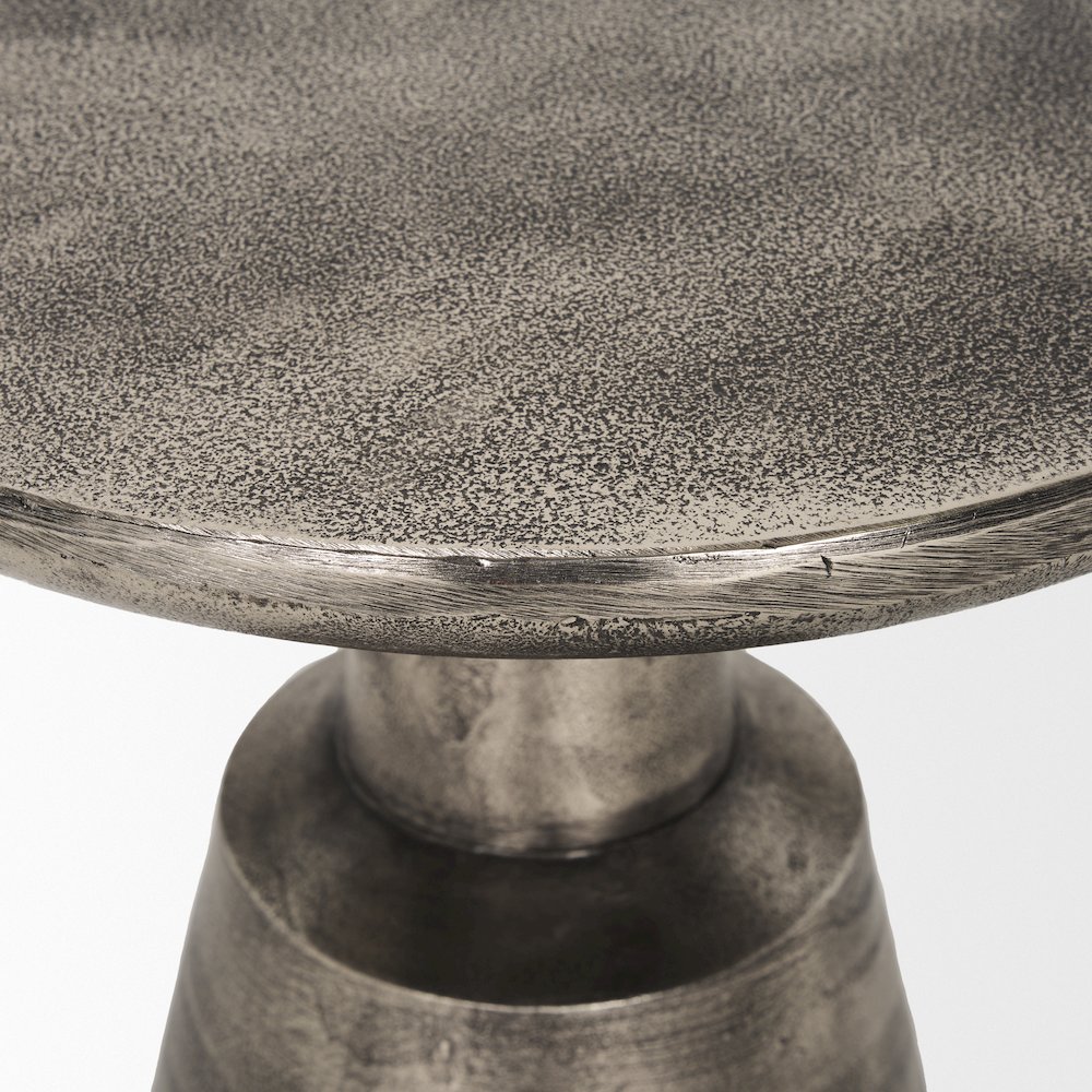 Bobbi Textured Polished Nickel Cast Aluminum Metal Accent Table. Picture 3