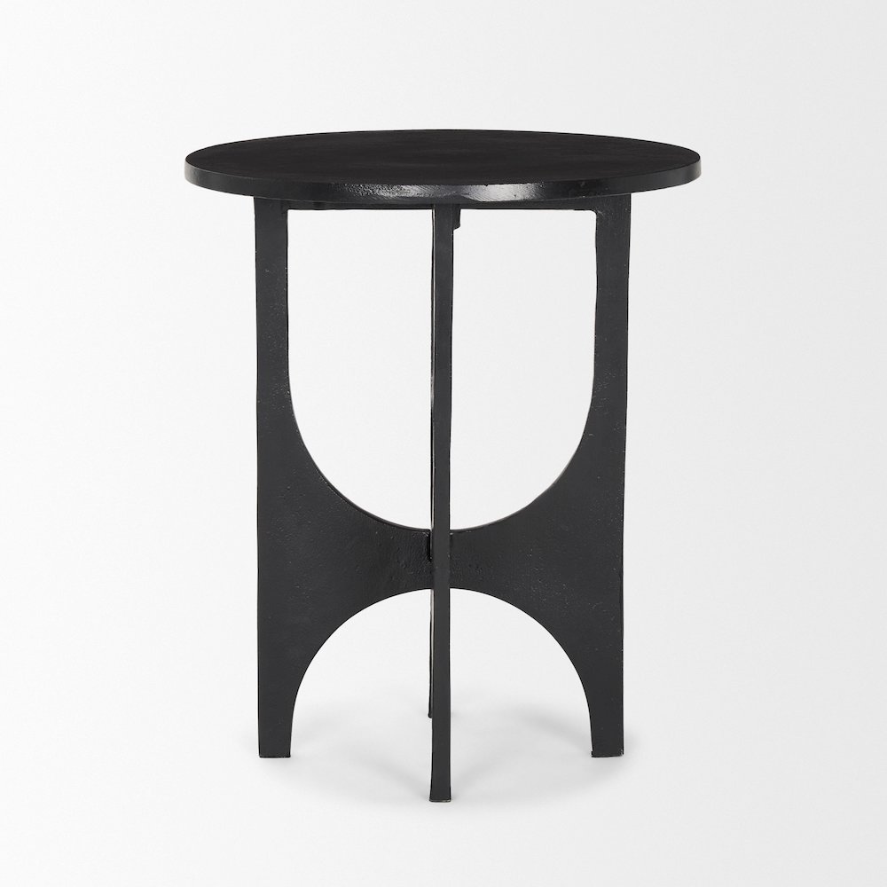 Sobi Textured Matte Black Round Metal Accent Table. Picture 2