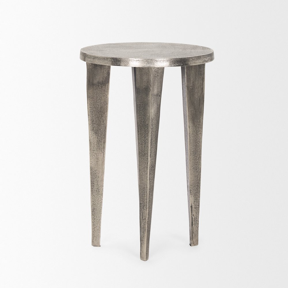 Maggie Textured Silver Nickel Cast Aluminum Metal Accent Table. Picture 2