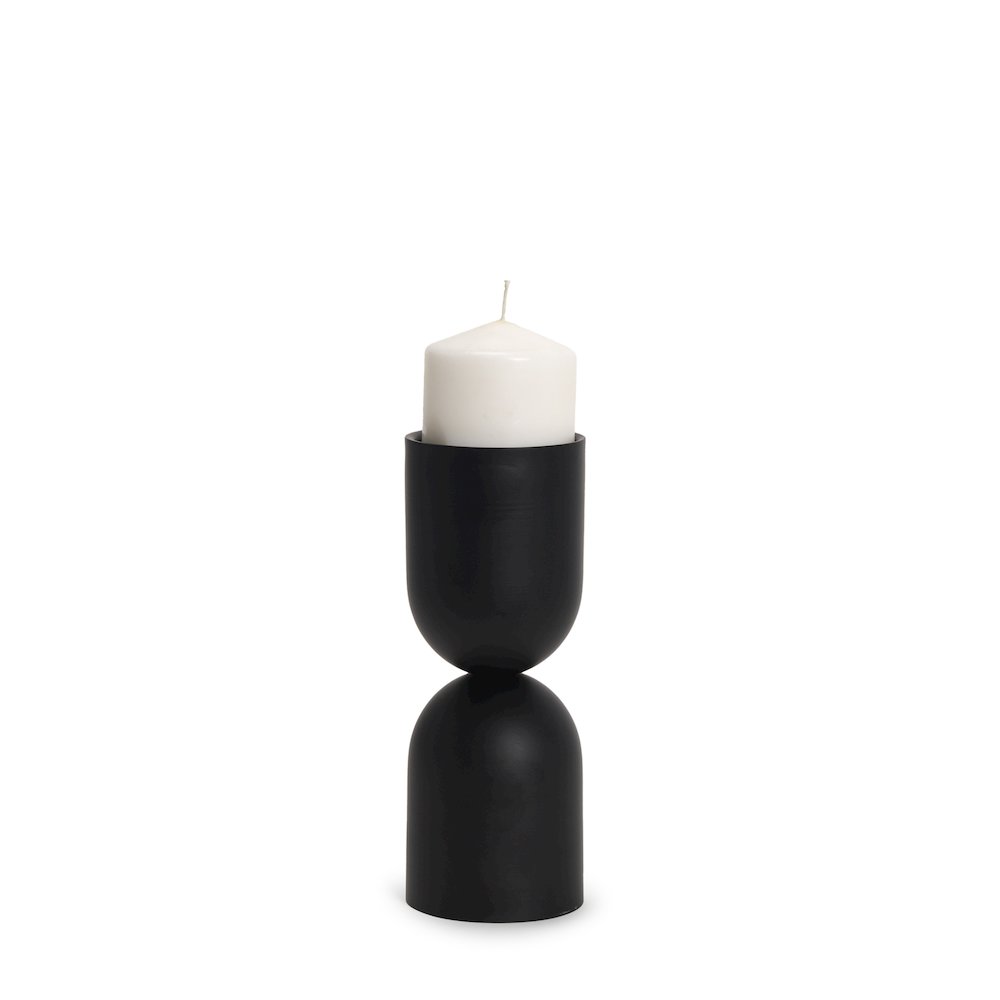 Qamra Short Black Metal Pillar Candle Holder. Picture 1