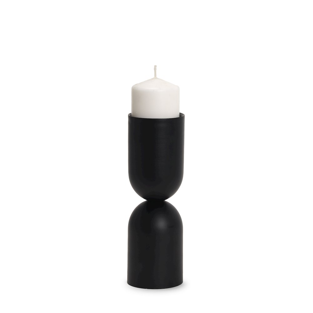 Qamra Medium Black Metal Pillar Candle Holder. Picture 1