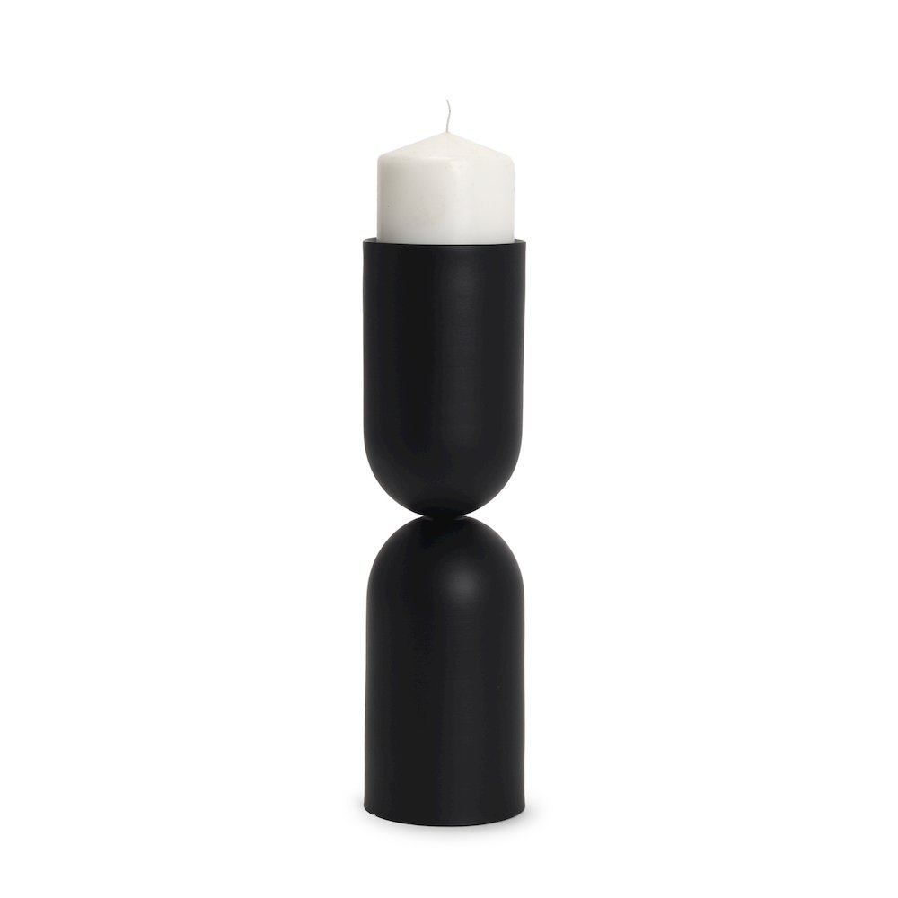Qamra Tall Black Metal Pillar Candle Holder. Picture 1