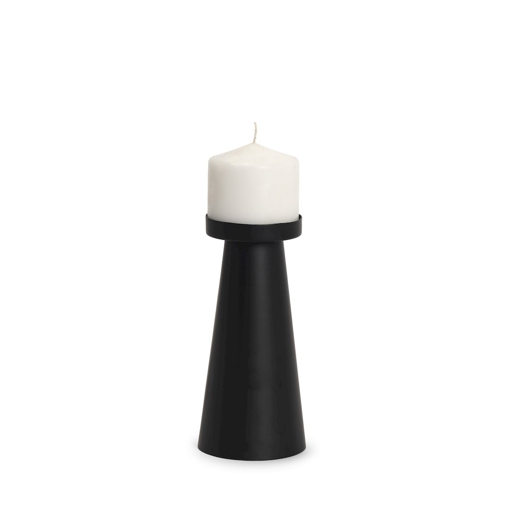 Quadir Medium Matte Black Metal Candle Holder. Picture 1