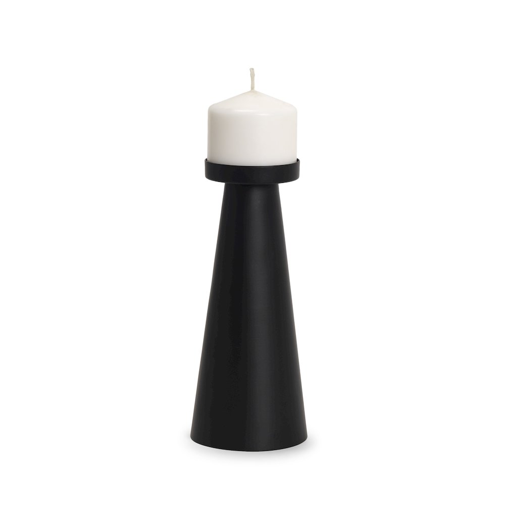 Quadir Tall Matte Black Metal Candle Holder. Picture 1