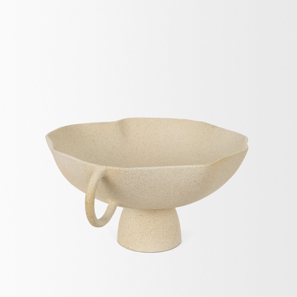 Radka Beige Textured Large Metal Decorative Bowl. Picture 4