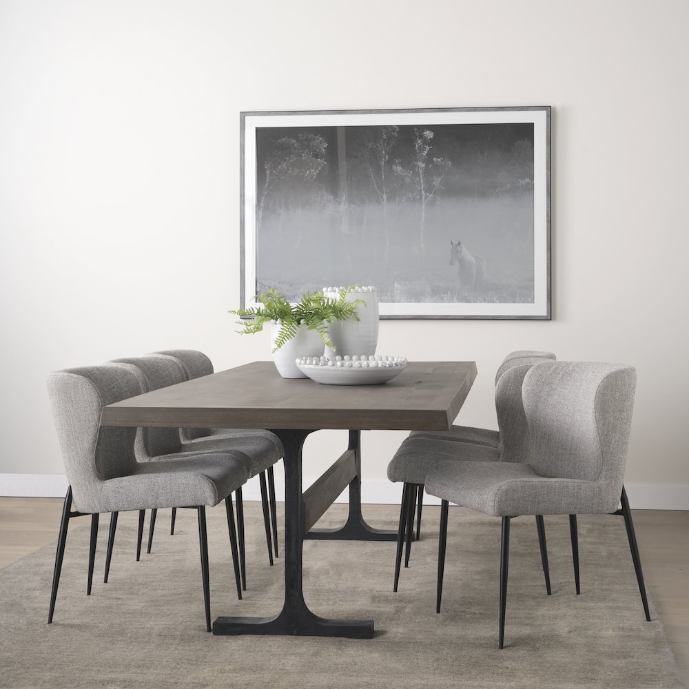 Araxi Rectangular Dark Brown Wood w/ Black Metal Base Dining Table. Picture 7