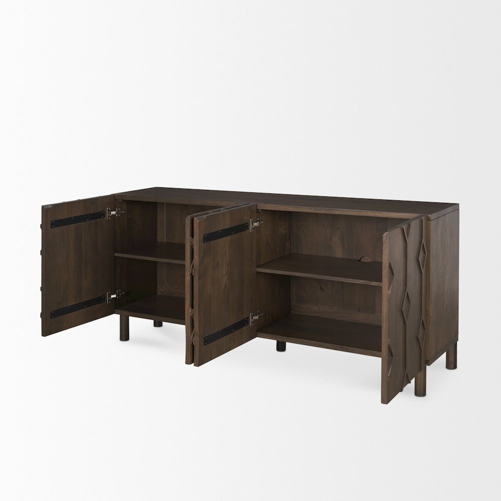 Heera Dark Brown Diamond Motif w/ Shelf Sideboard. Picture 5