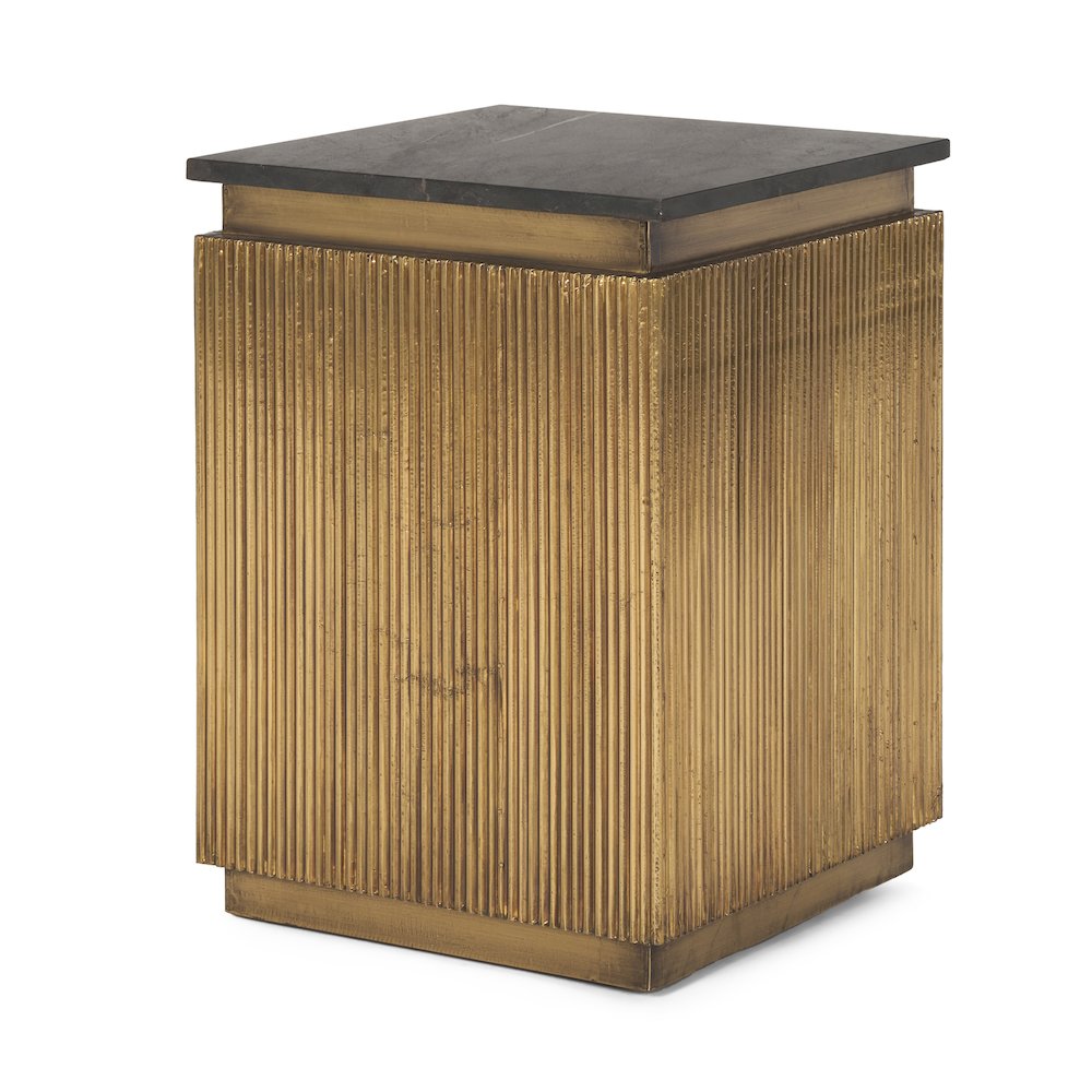Satima Black Marble w/ Gold Metal Square Fluted Accent Table. Picture 1