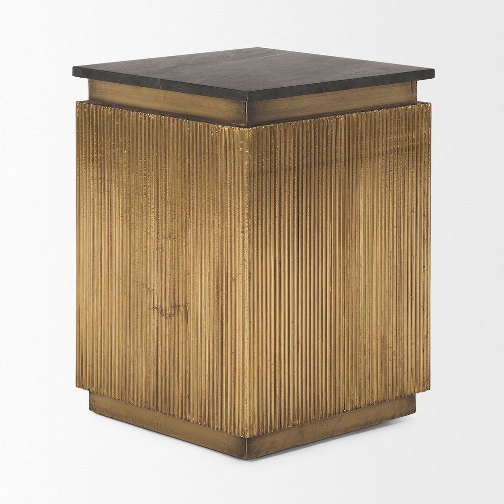 Satima Black Marble w/ Gold Metal Square Fluted Accent Table. Picture 3