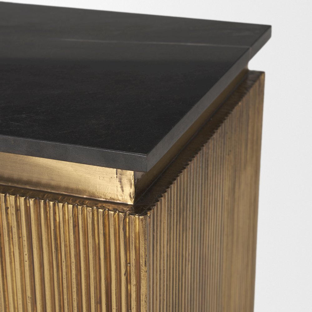 Satima Black Marble w/ Gold Metal Square Fluted Accent Table. Picture 4