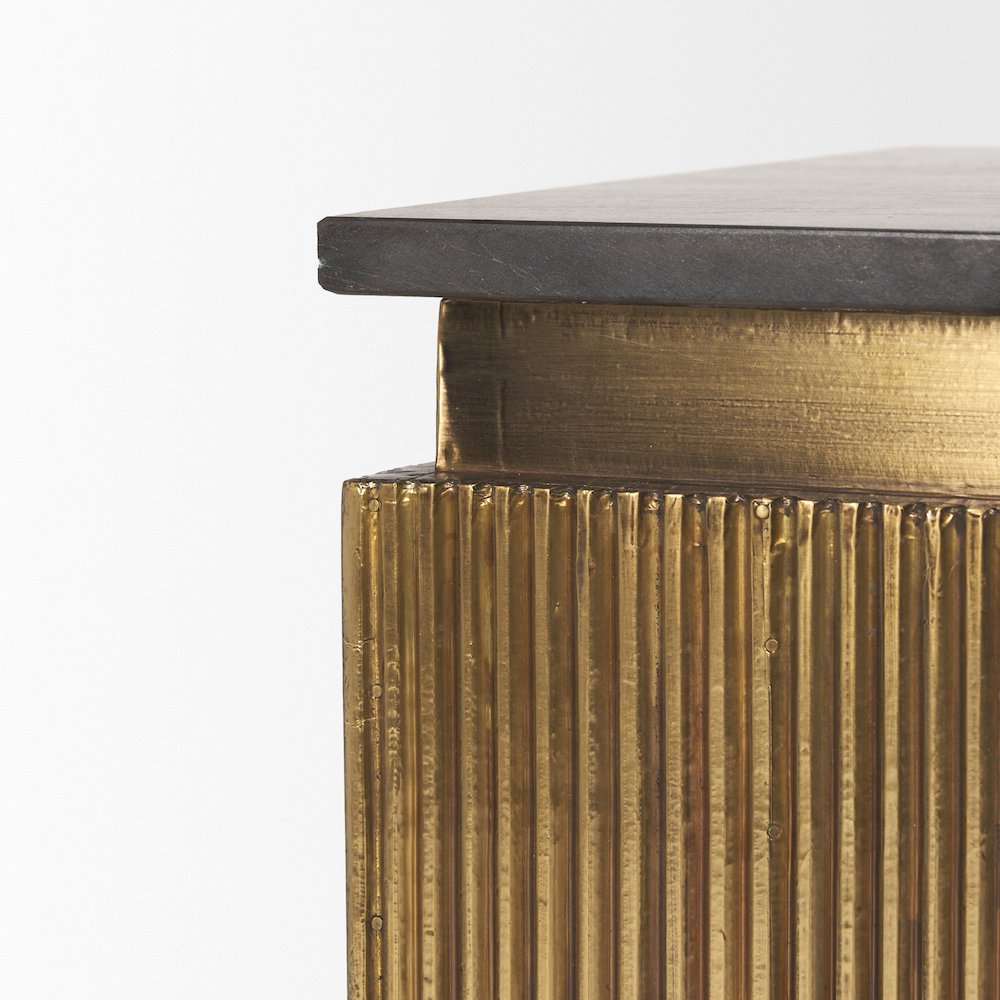 Satima Black Marble w/ Gold Metal Square Fluted Accent Table. Picture 5