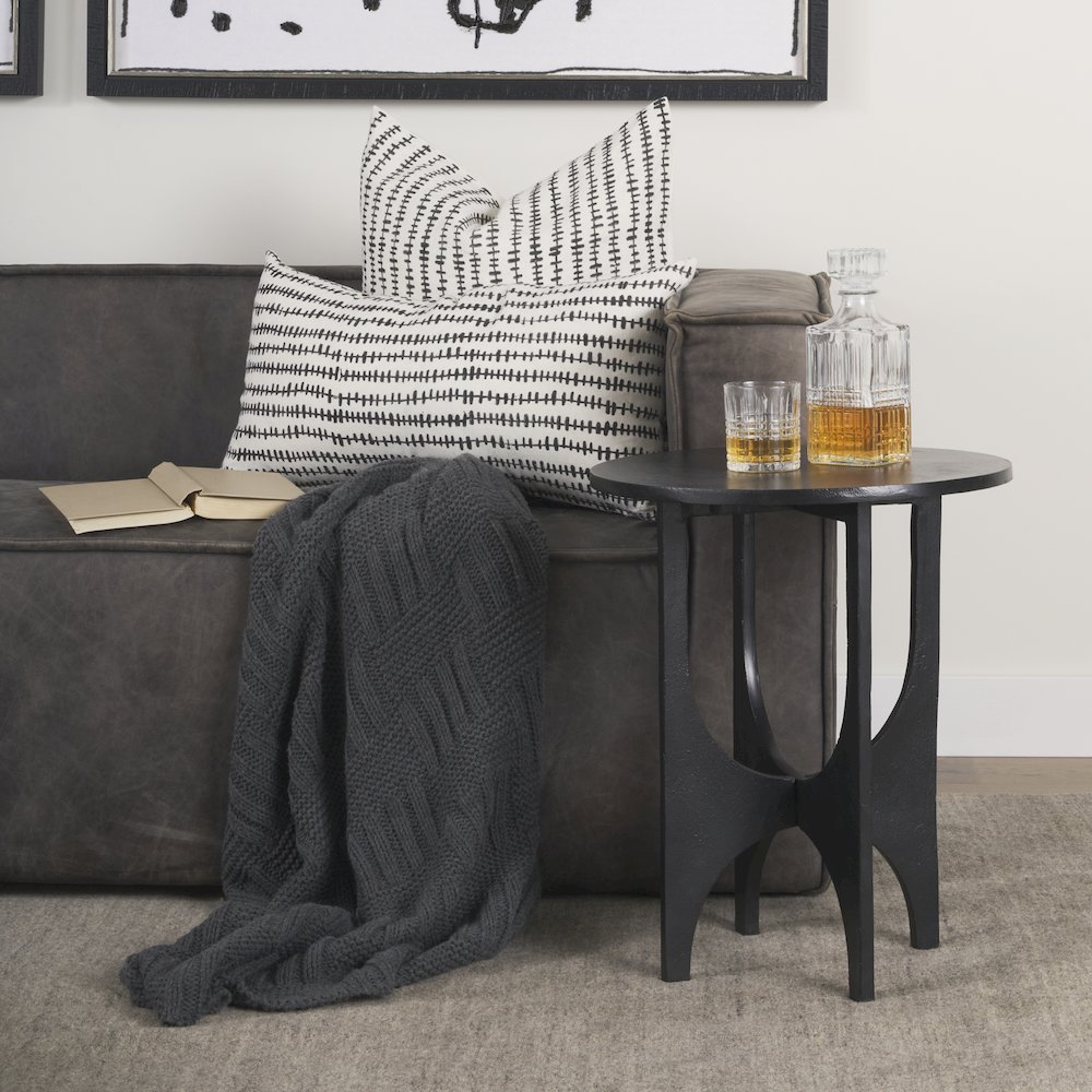 Sobi Textured Matte Black Round Metal Accent Table. Picture 7
