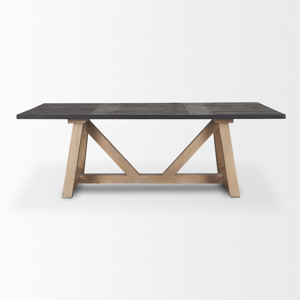 Rialto Rectangular Two-Tone Black and Brown Solid Wood Dining Table. Picture 2