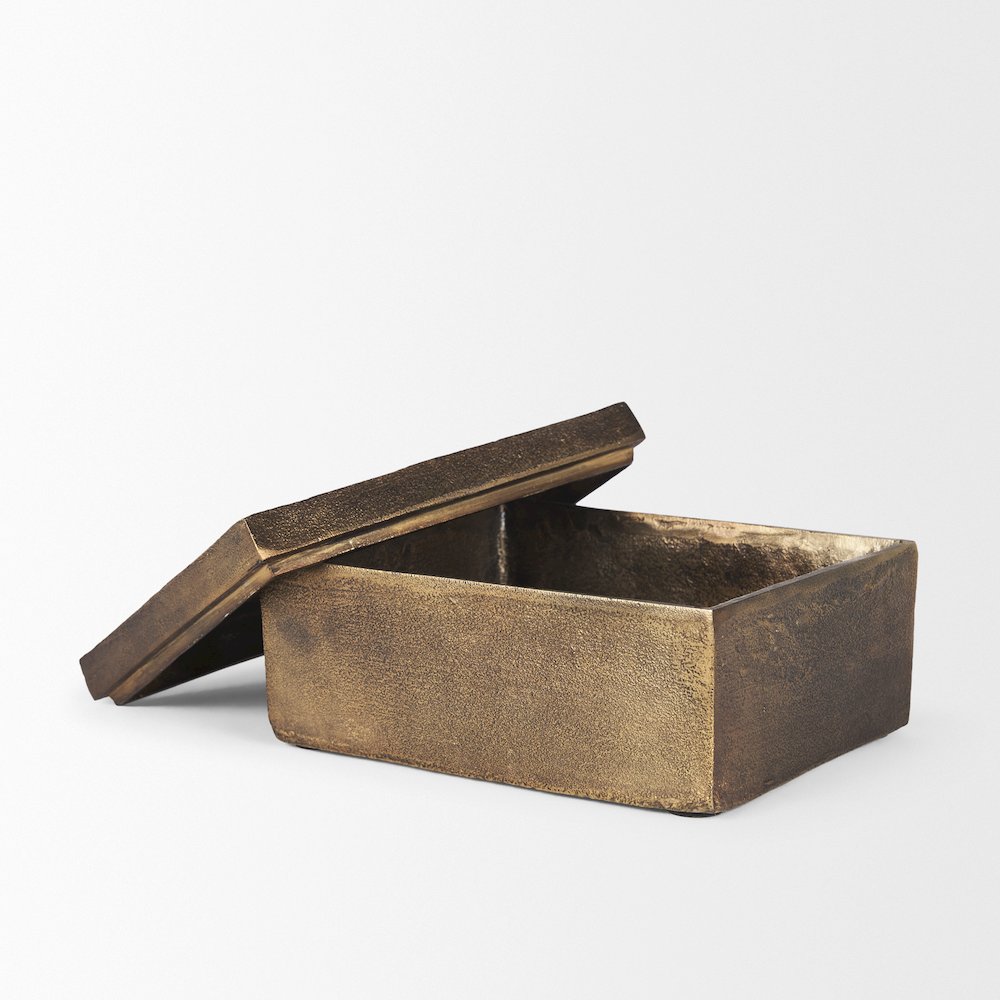 Porschia Large Antiqued Gold Metal Decorative Box. Picture 5