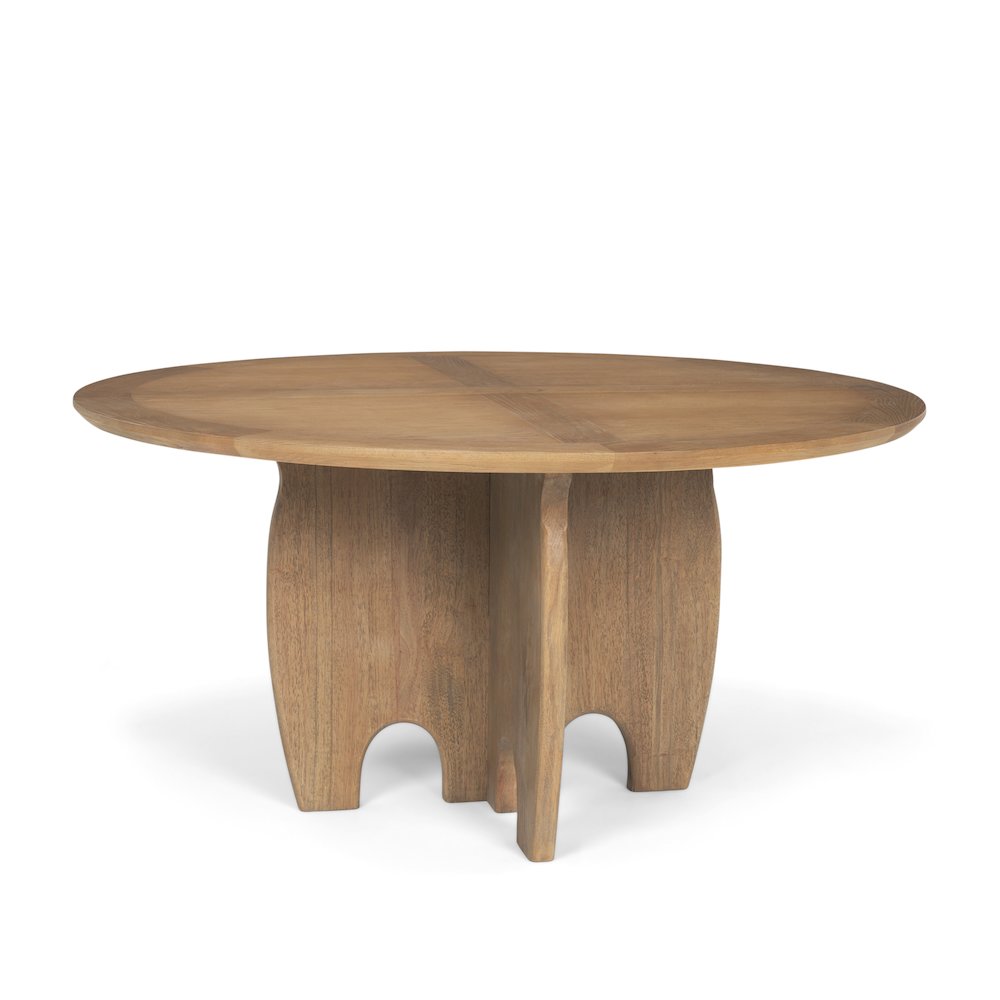 SonomBrown Solid Rubber Wood Round Oak Tabletop Dining Table. Picture 1
