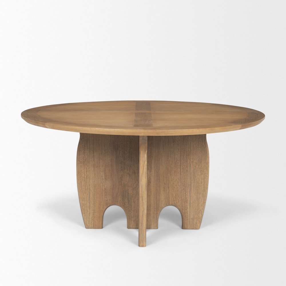SonomBrown Solid Rubber Wood Round Oak Tabletop Dining Table. Picture 4
