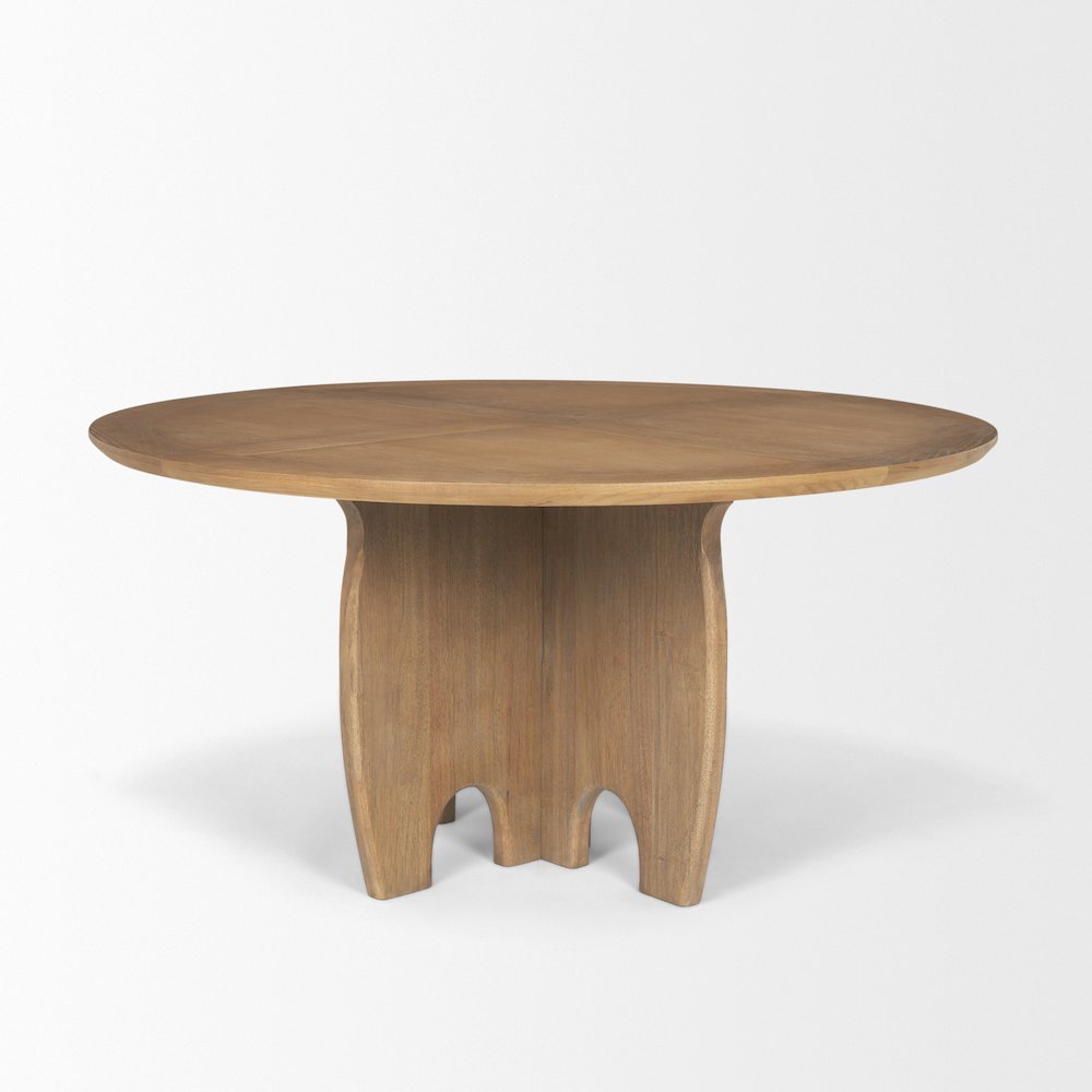 SonomBrown Solid Rubber Wood Round Oak Tabletop Dining Table. Picture 5