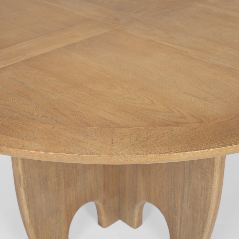 SonomBrown Solid Rubber Wood Round Oak Tabletop Dining Table. Picture 6