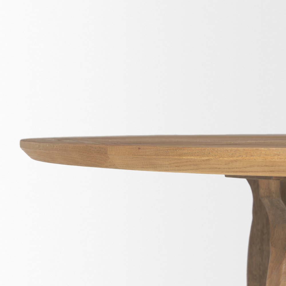 SonomBrown Solid Rubber Wood Round Oak Tabletop Dining Table. Picture 7