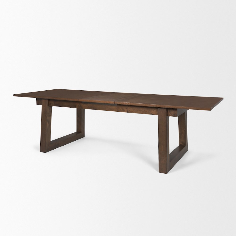 Takota Dark Brown Rectangular Oak Wood Birch Wood Legs Extendable Dining Table. Picture 14