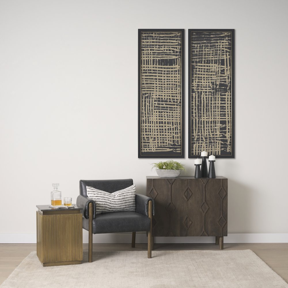 Satima Black Marble w/ Gold Metal Square Fluted Accent Table. Picture 7