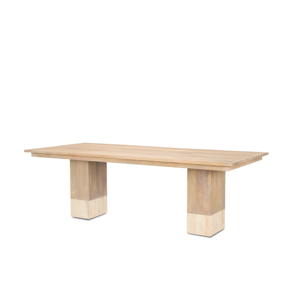 Shivon 94" Light Brown Mango Wood Travertine Dining Table. Picture 1