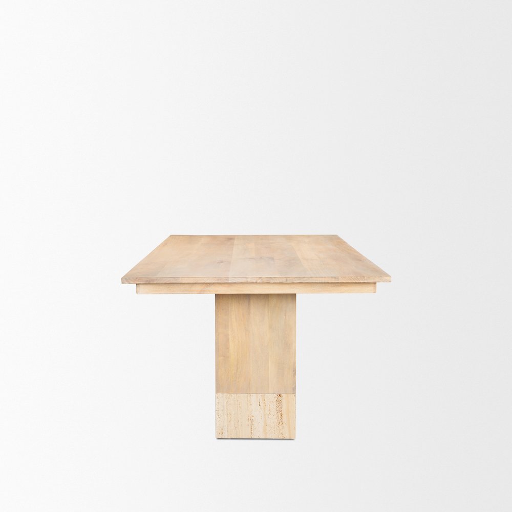 Shivon 94" Light Brown Mango Wood Travertine Dining Table. Picture 4