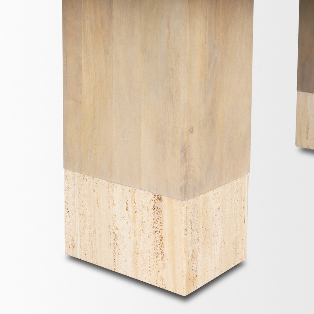 Shivon 94" Light Brown Mango Wood Travertine Dining Table. Picture 9