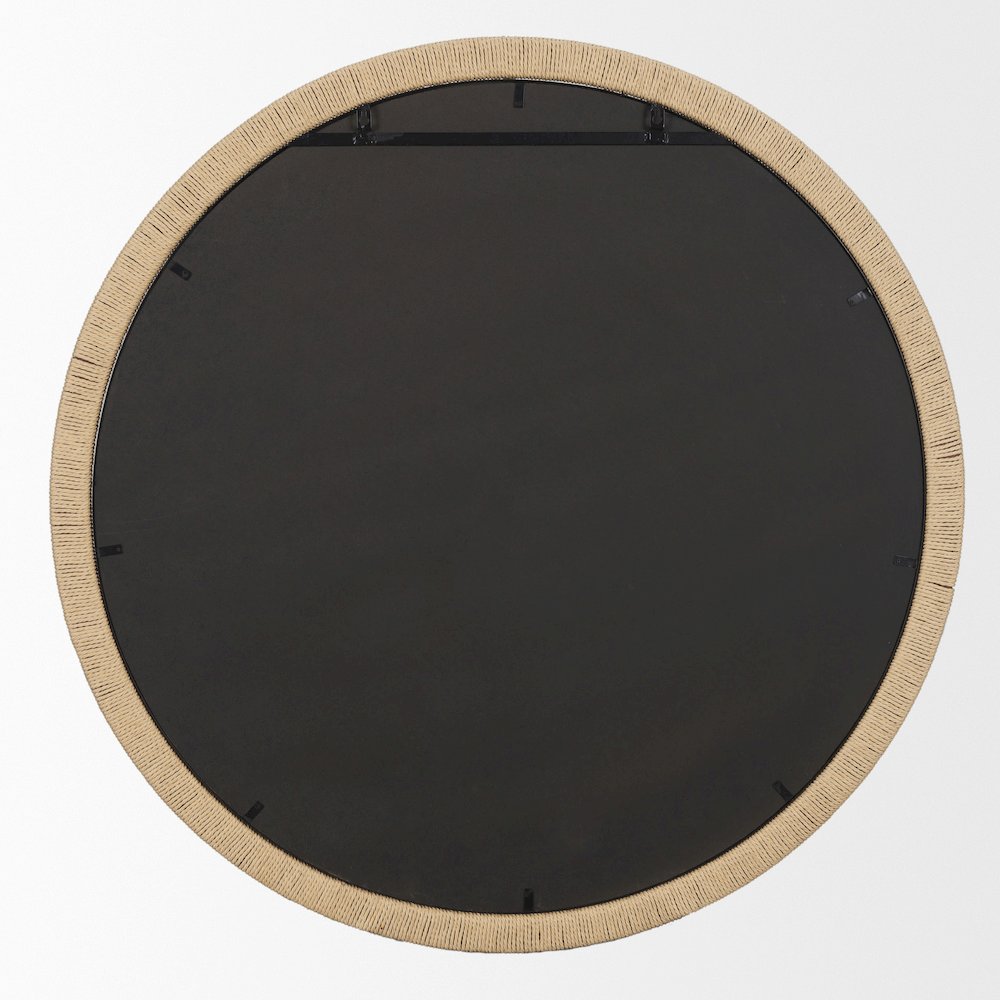 Vasie Black Wood Jute Round Mirror. Picture 2