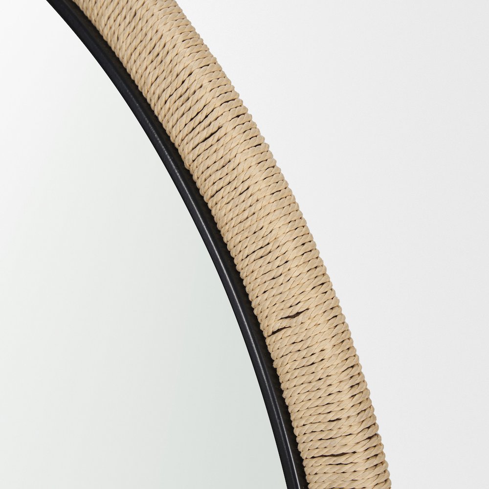 Vasie Black Wood Jute Round Mirror. Picture 4