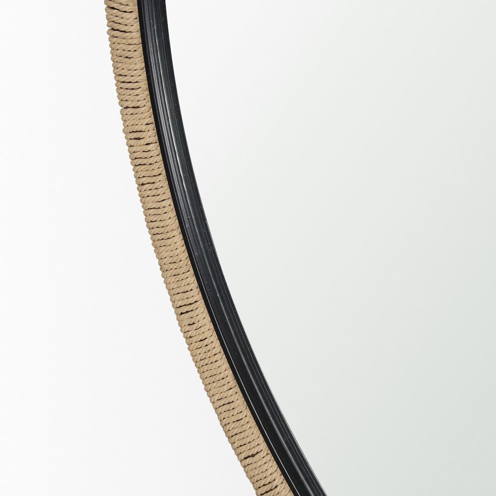 Vasie Black Wood Jute Round Mirror. Picture 5