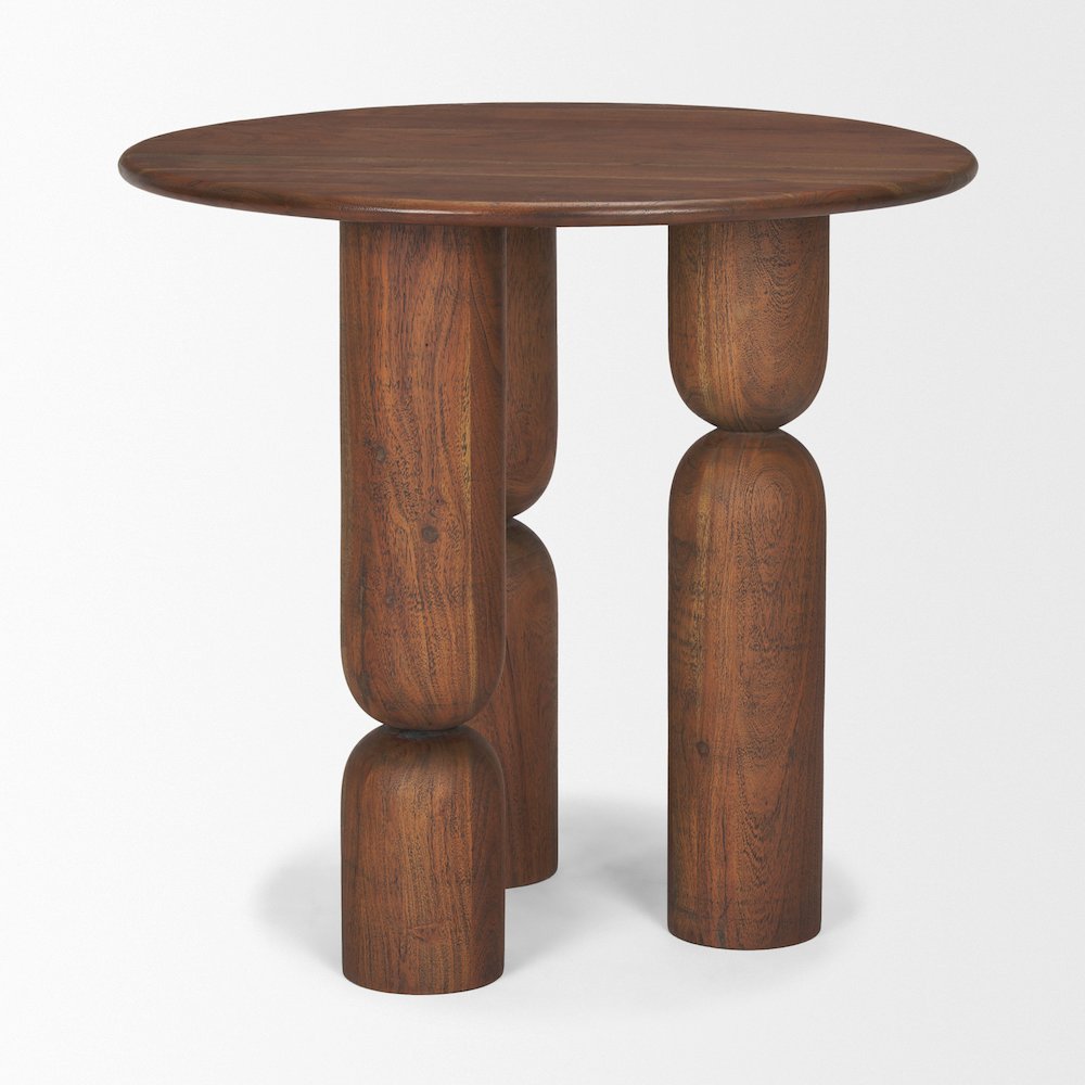 Pedestal Medium Dark Brown Acacia Wood Foyer Table. Picture 1