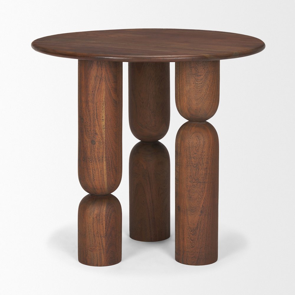 Pedestal Medium Dark Brown Acacia Wood Foyer Table. Picture 2