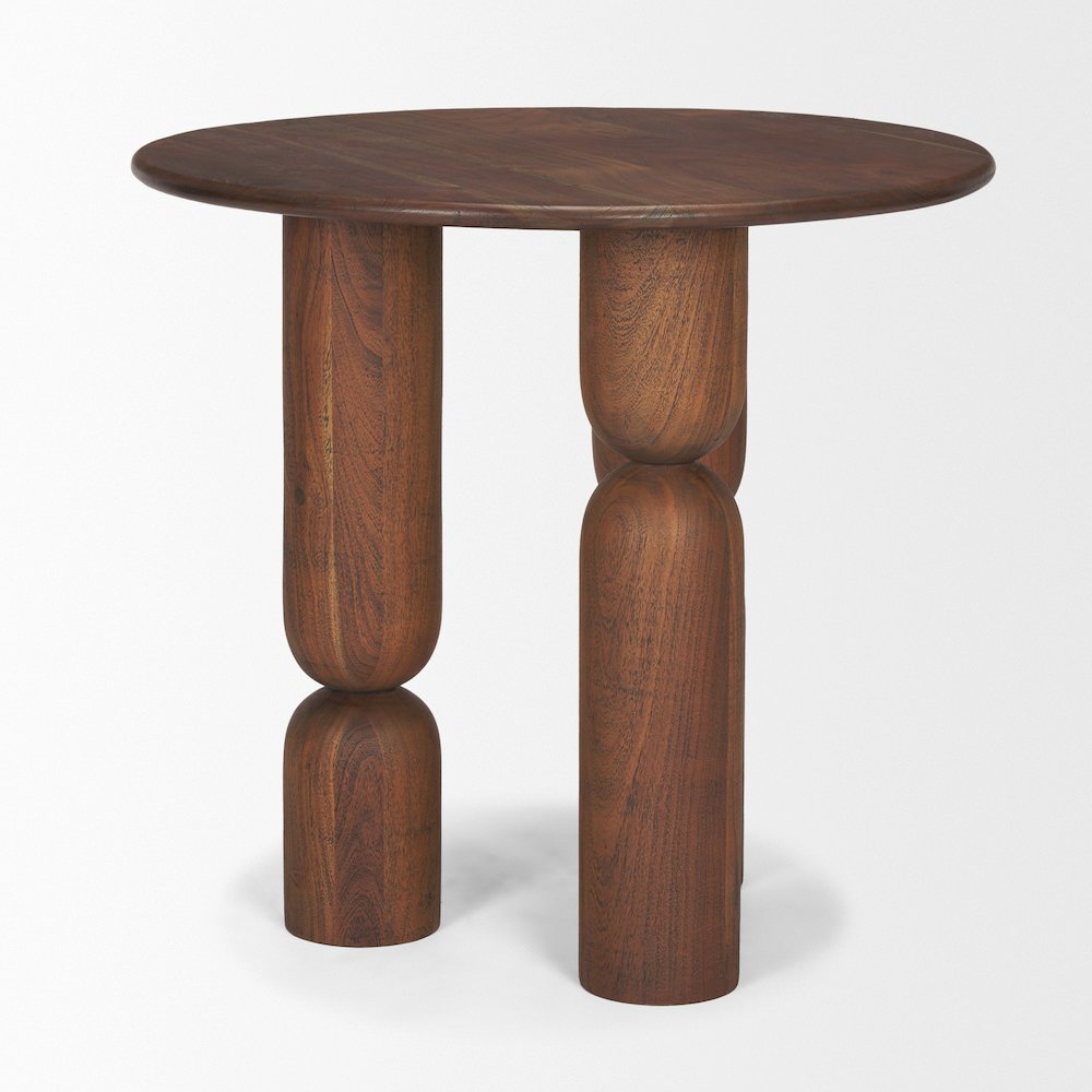 Pedestal Medium Dark Brown Acacia Wood Foyer Table. Picture 3