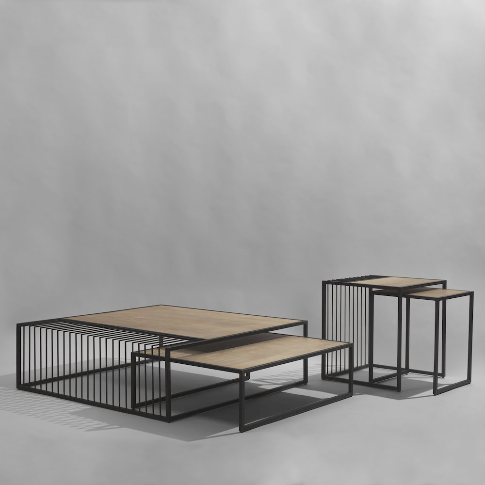 Miles Black Metal w/ Light Wood Nesting Coffee Table. Picture 9