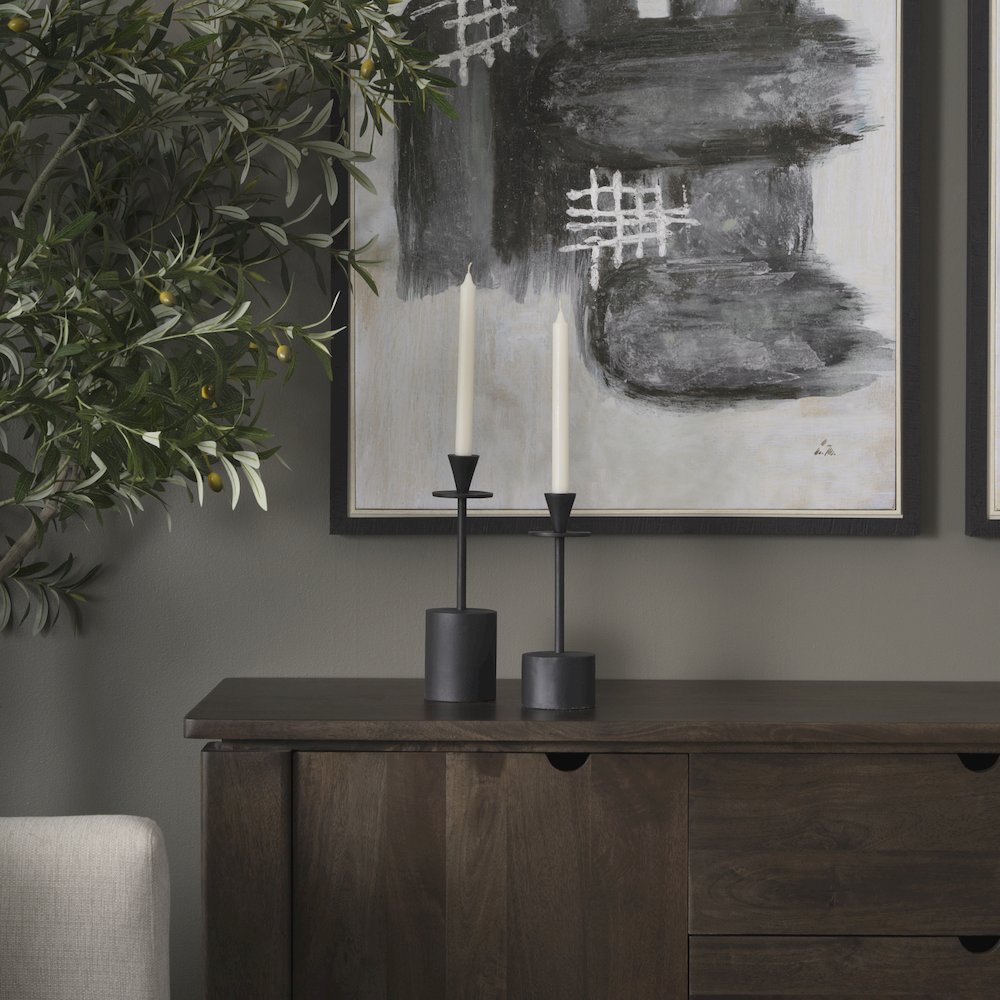 Petria Matte Black Textured Metal Taper Candle Holders. Picture 7