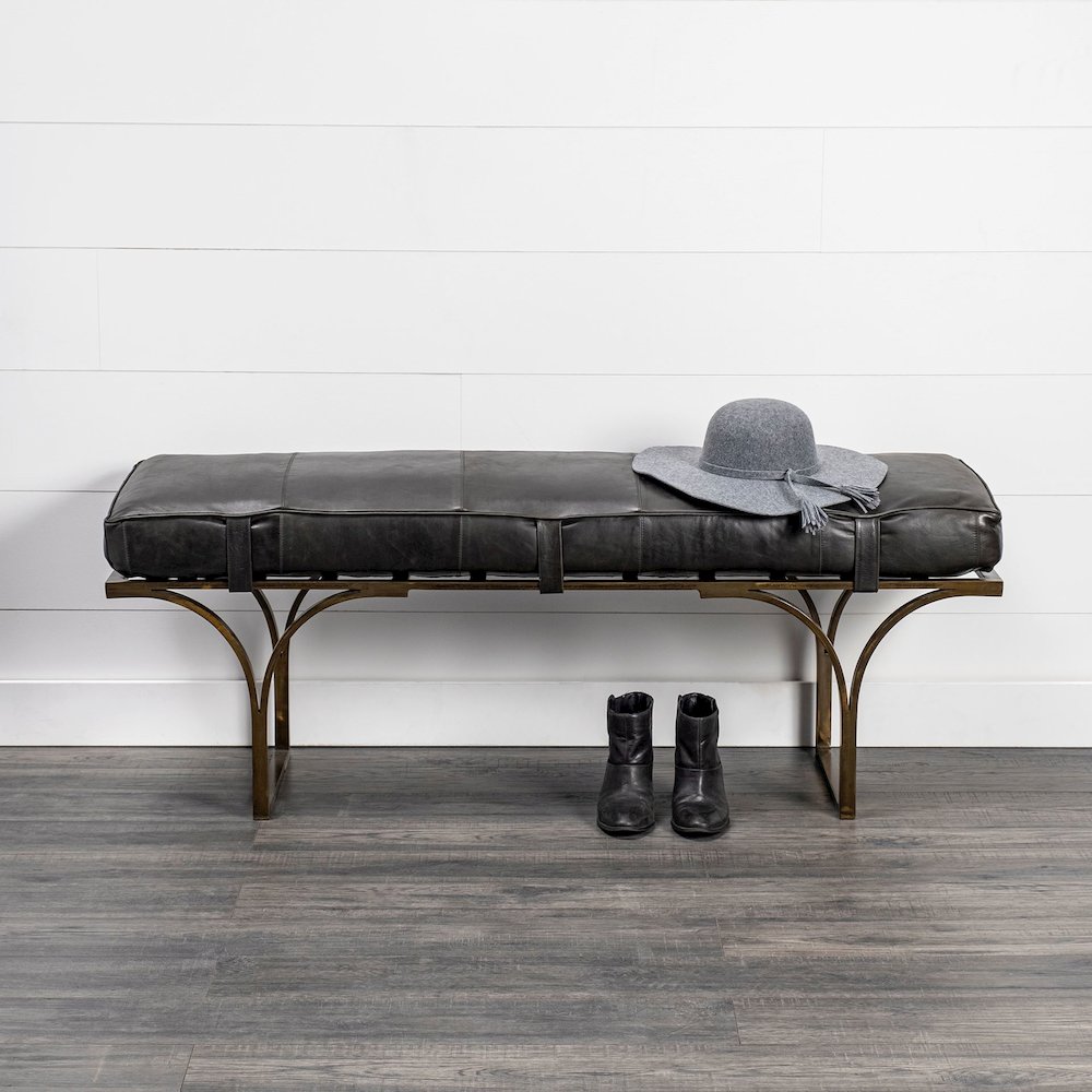 Jessie 55L x 16W Black Leather Seat W/Gold Metal Base Accent Bench. Picture 9