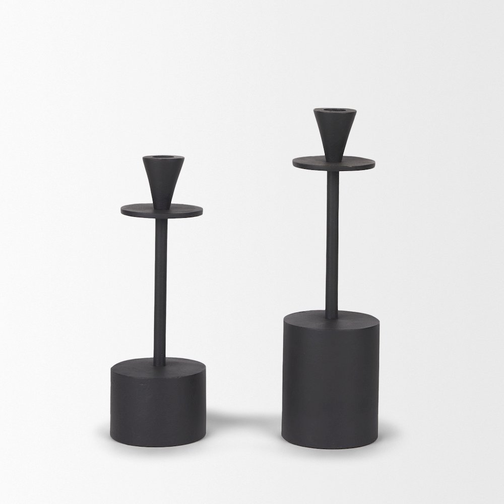 Petria Matte Black Textured Metal Taper Candle Holders. Picture 2