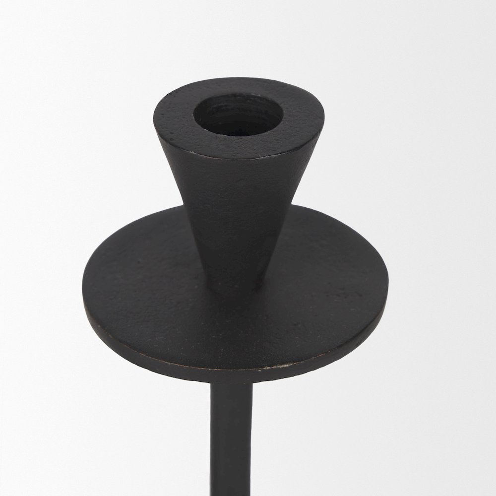 Petria Matte Black Textured Metal Taper Candle Holders. Picture 3