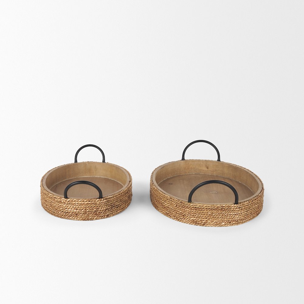 Wheaton Light Brown Wood Natural Jute Serving Trays. Picture 2