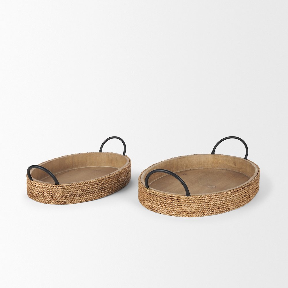 Wheaton Light Brown Wood Natural Jute Serving Trays. Picture 3