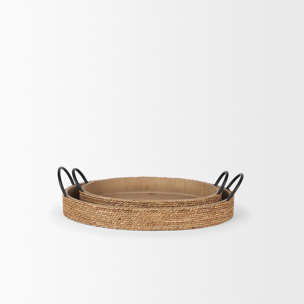 Wheaton Light Brown Wood Natural Jute Serving Trays. Picture 4