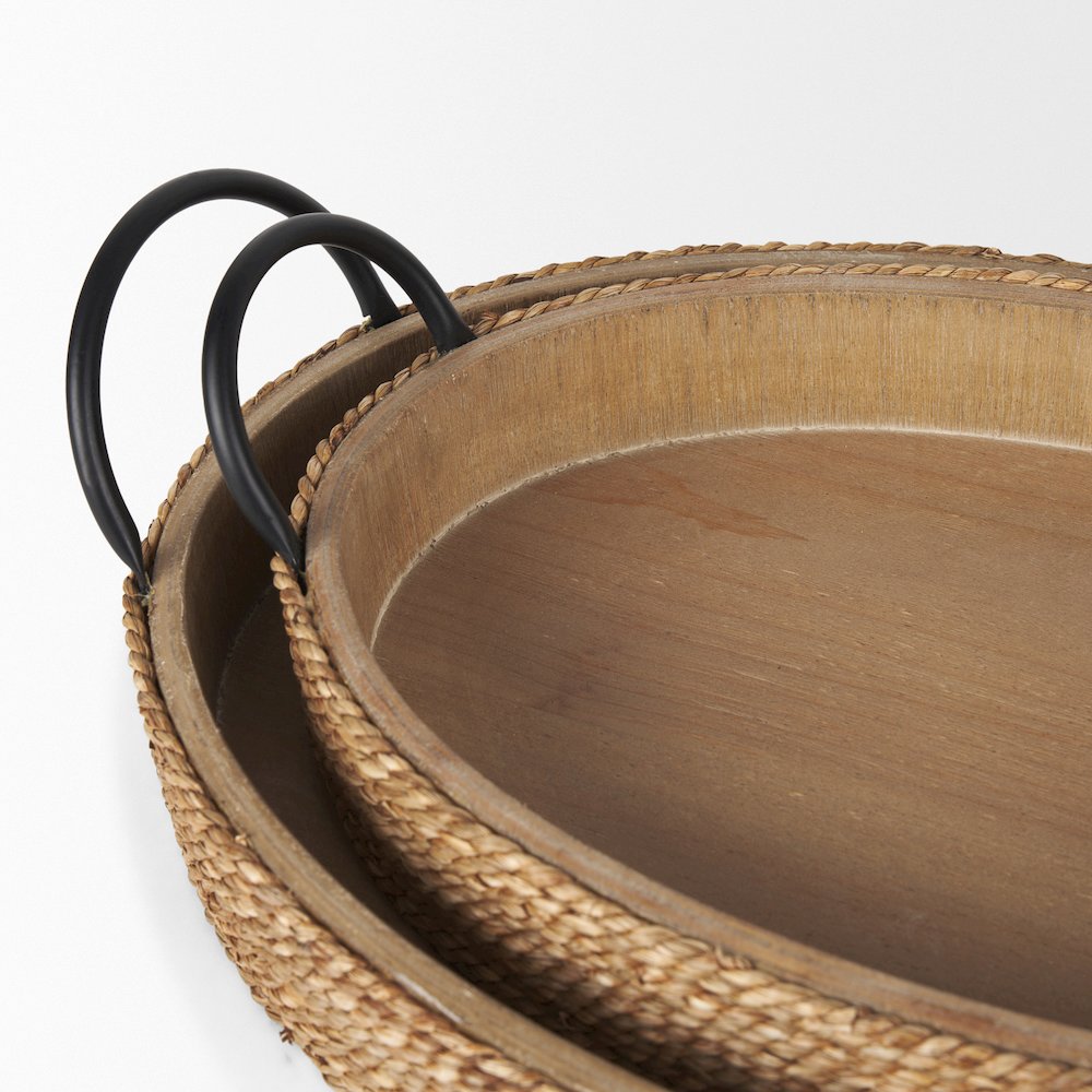 Wheaton Light Brown Wood Natural Jute Serving Trays. Picture 5