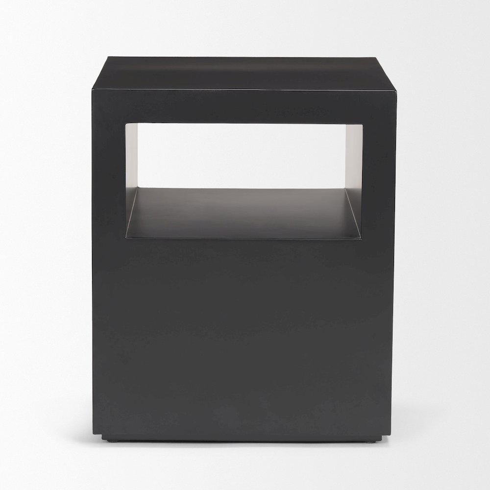 Matte Black Metal Open Shelves Side Table. Picture 1