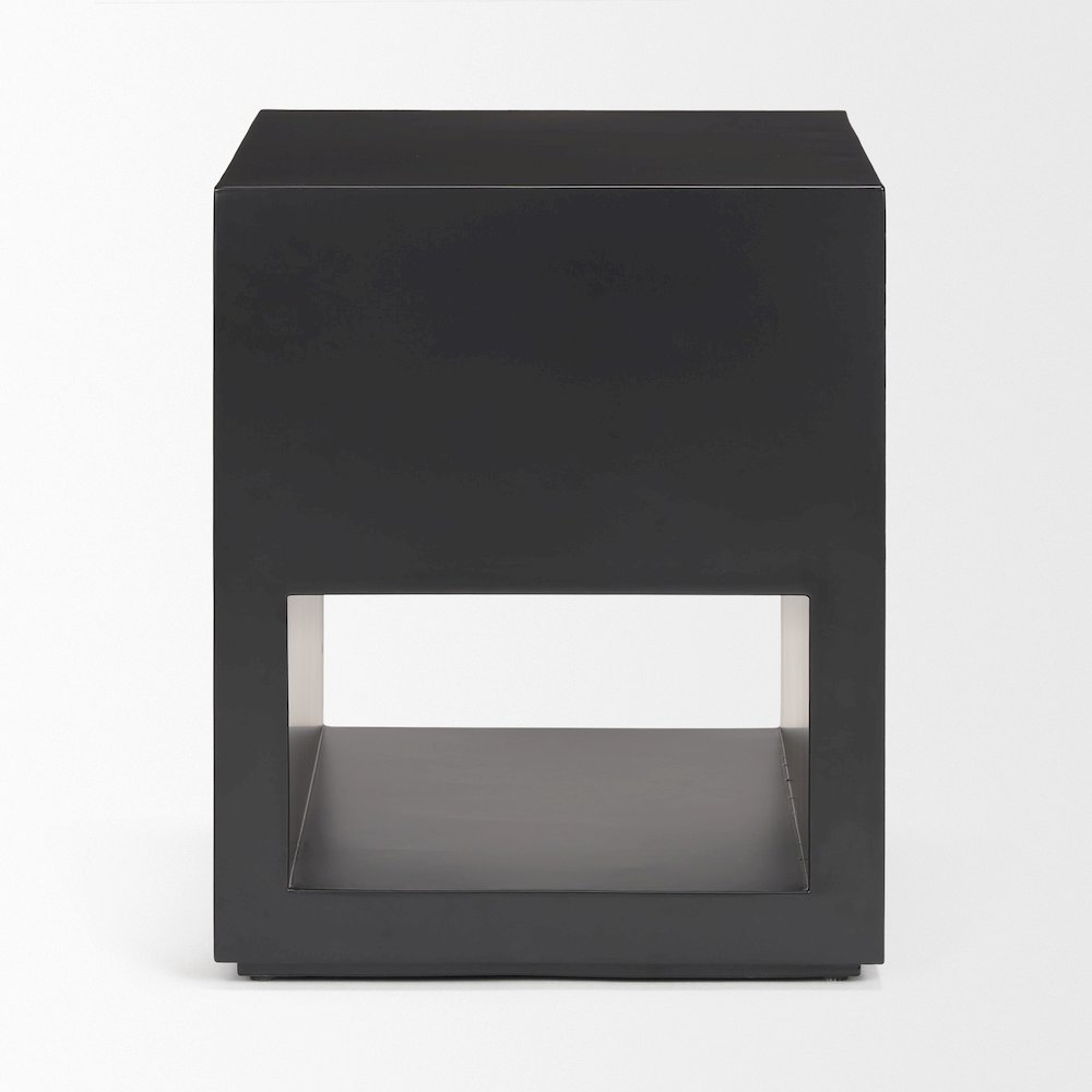 Matte Black Metal Open Shelves Side Table. Picture 2
